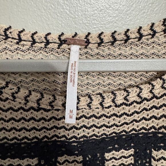 Free People Lace & Stripe Peplum Top in Black & Toasted Almond medium - Picture 4 of 7